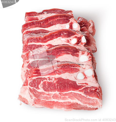 Image of Raw pork belly slices in row