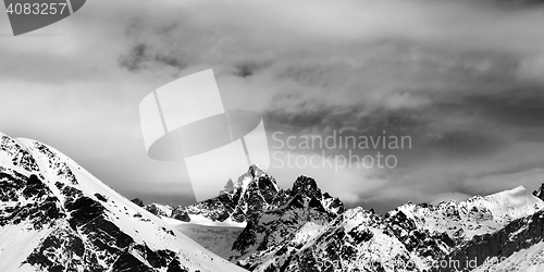 Image of Black and white panoramic view from ski slope 