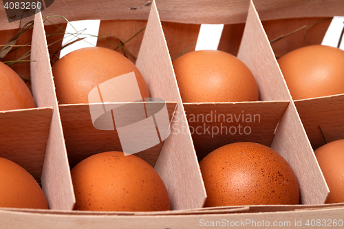 Image of Brown fresh eggs in eco-box