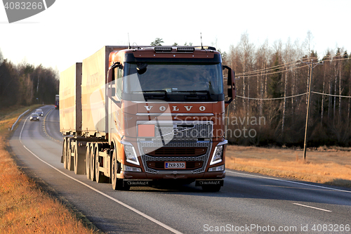 Image of Volvo Truck Transport at Sunset Time