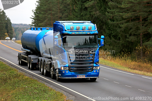 Image of Scania R580 Tank Truck on Rural Road