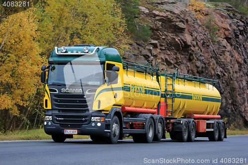 Image of Colorful Scania R500 Tank Truck on the Road