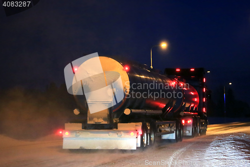 Image of Tank Truck Lights on Winter Night