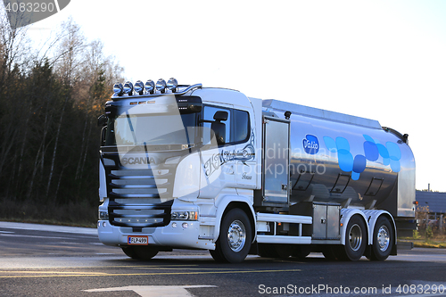 Image of Customized Scania Milk Truck on the Road