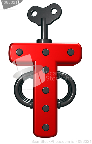 Image of letter t with decorative pieces - 3d rendering