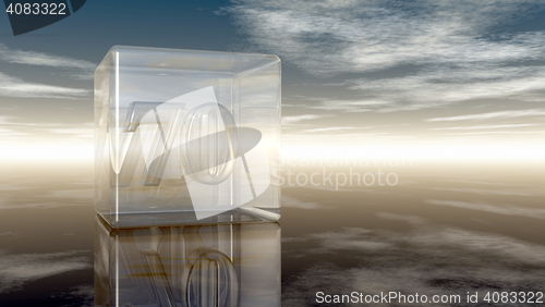 Image of number seventy in glass cube under cloudy sky - 3d rendering