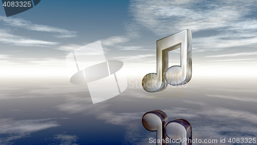 Image of metal music note under cloudy sky - 3d rendering