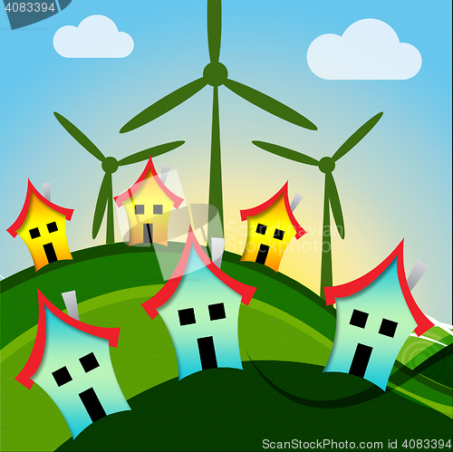 Image of Wind Turbine Houses Shows Housing Conservation And Power