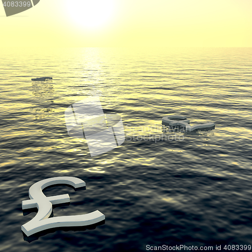 Image of Pounds Floating To A Sunset Showing Money Wealth Or Earnings