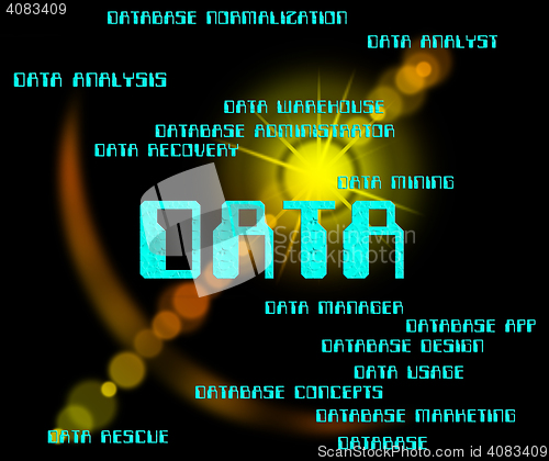 Image of Data Word Indicates Text Info And Database