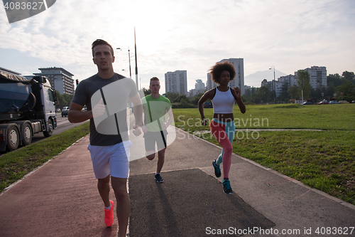 Image of multiethnic group of people on the jogging