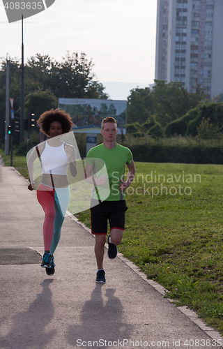 Image of multiethnic group of people on the jogging