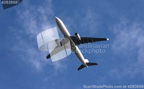 Image of Tranquil sky with airplane traveling