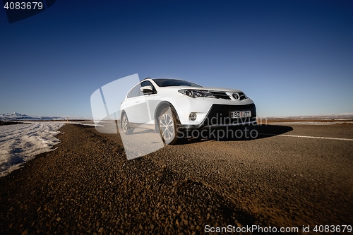 Image of VIK, ICELAND - MAY 08, 2015. Toyota RAV4 four wheel drive SUV for unpaved roads