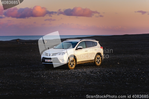 Image of VIK, ICELAND - MAY 08, 2015. Toyota RAV4 four wheel drive SUV for unpaved roads