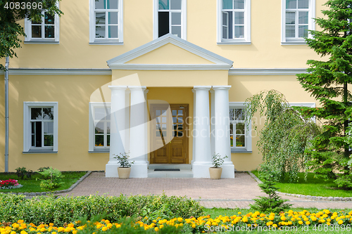 Image of Sergiev Posad - August 10, 2015: View of the entrance to the Treasury fraternal body cells Holy Trinity St. Sergius Lavra