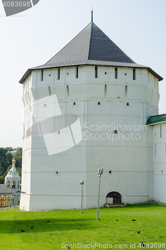 Image of Sergiev Posad - August 10, 2015: View of the Bloc tower Holy Trinity - St. Sergius Lavra in Sergiev Posad