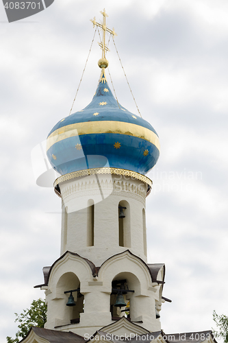 Image of Sergiev Posad - August 10, 2015: Dome and bell tower of the Spirit temple of the Holy Trinity St. Sergius Lavra
