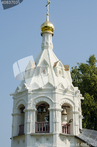 Image of Sergiev Posad - August 10, 2015: Belfry closeup Pyatnitskaya church in Sergiev Posad