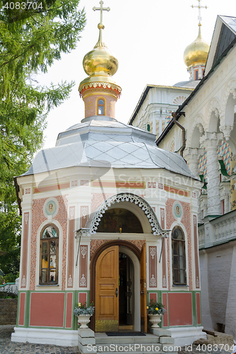 Image of Sergiev Posad - August 10, 2015: View Mikheyevsky temple of the Holy Trinity St. Sergius Lavra