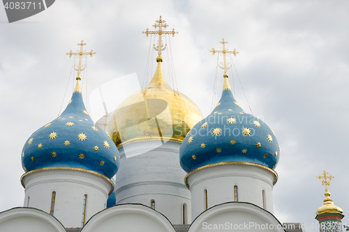 Image of Sergiev Posad - August 10, 2015: Dome close-up of the Assumption Cathedral of the Holy Trinity St. Sergius Lavra