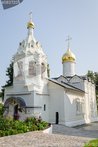 Image of Sergiev Posad - August 10, 2015: The bell tower with an extension Pyatnitskaya church in Sergiev Posad
