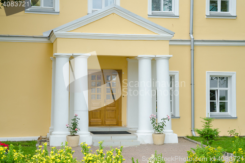 Image of Sergiev Posad - August 10, 2015: View of the entrance to the Treasury fraternal body cells Holy Trinity St. Sergius Lavra