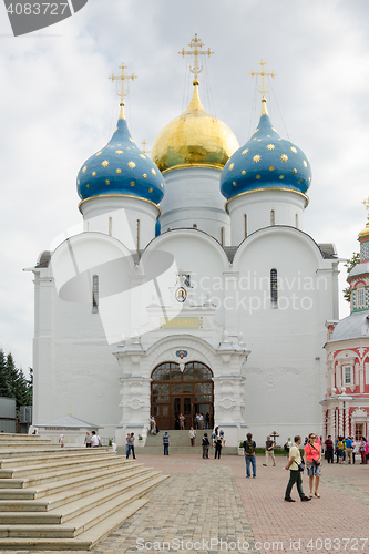 Image of Sergiev Posad - August 10, 2015: View of the Assumption Cathedral of the Holy Trinity St. Sergius Lavra