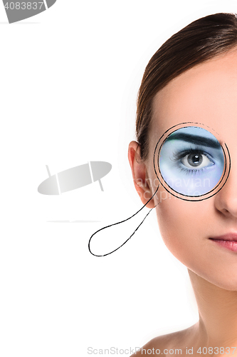 Image of The beautiful face of young woman with cleanf fresh skin 