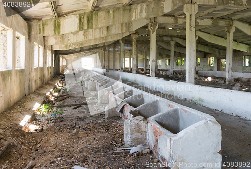 Image of Old abandoned barn, inside view of the building