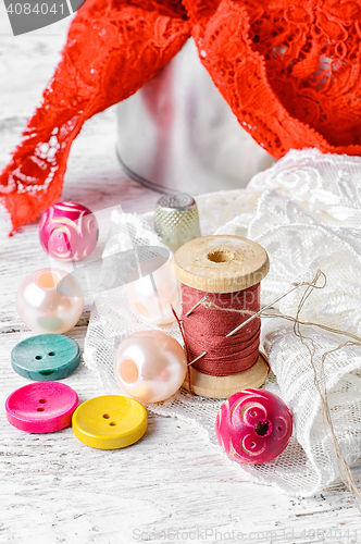 Image of Thread,button and fabric