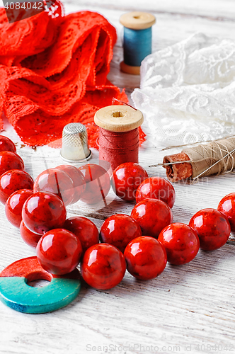 Image of Thread,button and fabric