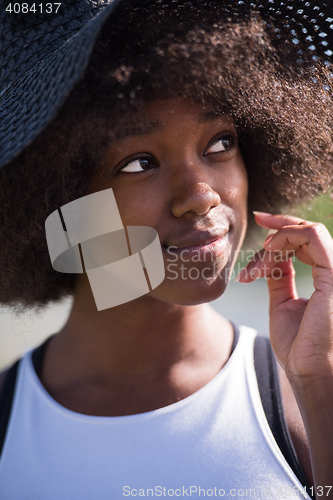 Image of Close up portrait of a beautiful young african american woman sm