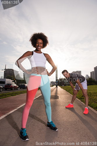 Image of multiethnic group of people on the jogging