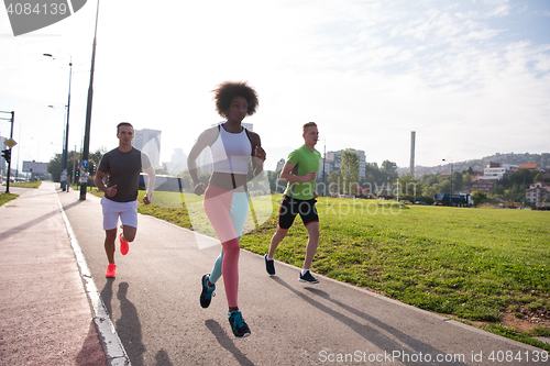 Image of multiethnic group of people on the jogging