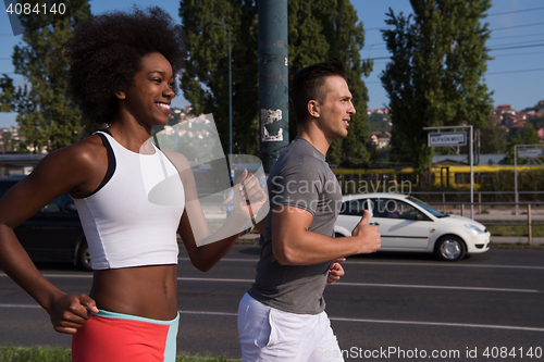 Image of multiethnic group of people on the jogging