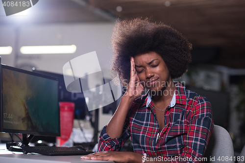 Image of a young African American woman feels tired in the modern office