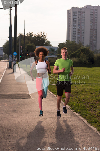 Image of multiethnic group of people on the jogging