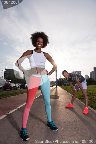 Image of multiethnic group of people on the jogging