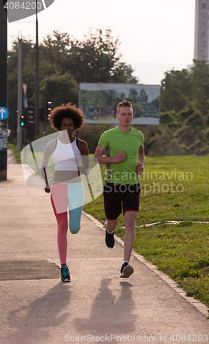 Image of multiethnic group of people on the jogging