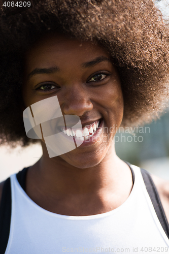 Image of Close up portrait of a beautiful young african american woman sm