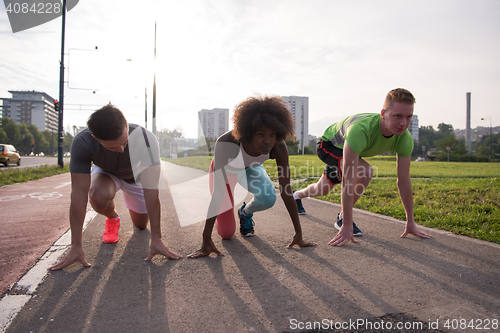 Image of multiethnic group of people on the jogging