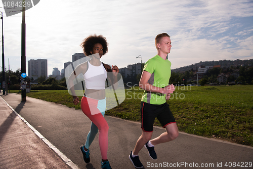 Image of multiethnic group of people on the jogging