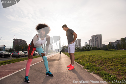 Image of multiethnic group of people on the jogging