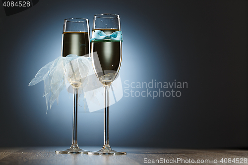 Image of Elegant conceptual two glass of champagne for honeymooners