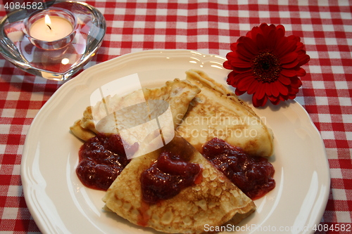 Image of Pancakes with strawberry jam