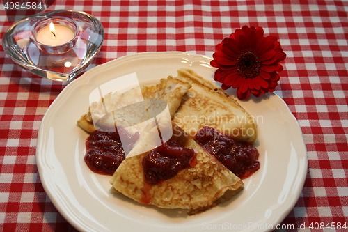 Image of Pancakes with strawberry jam