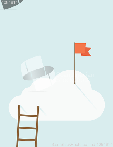 Image of Ladder with red flag on top of the cloud