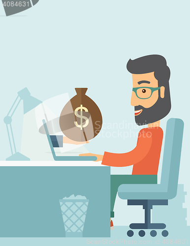 Image of Businessman and laptop. 