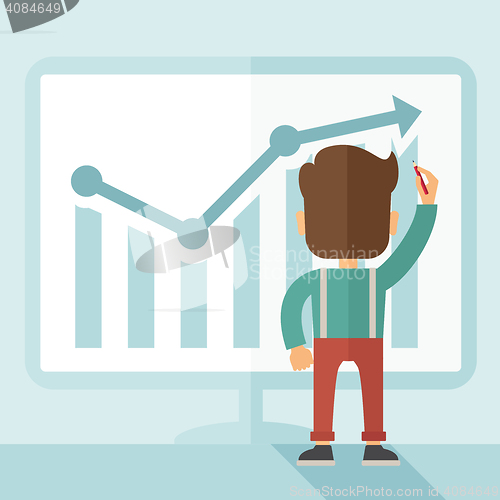 Image of Successful businessman with a chart going up